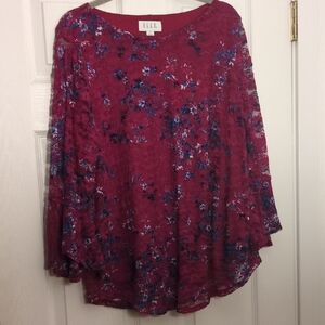 Elle Women's Burgundy Floral Blouse